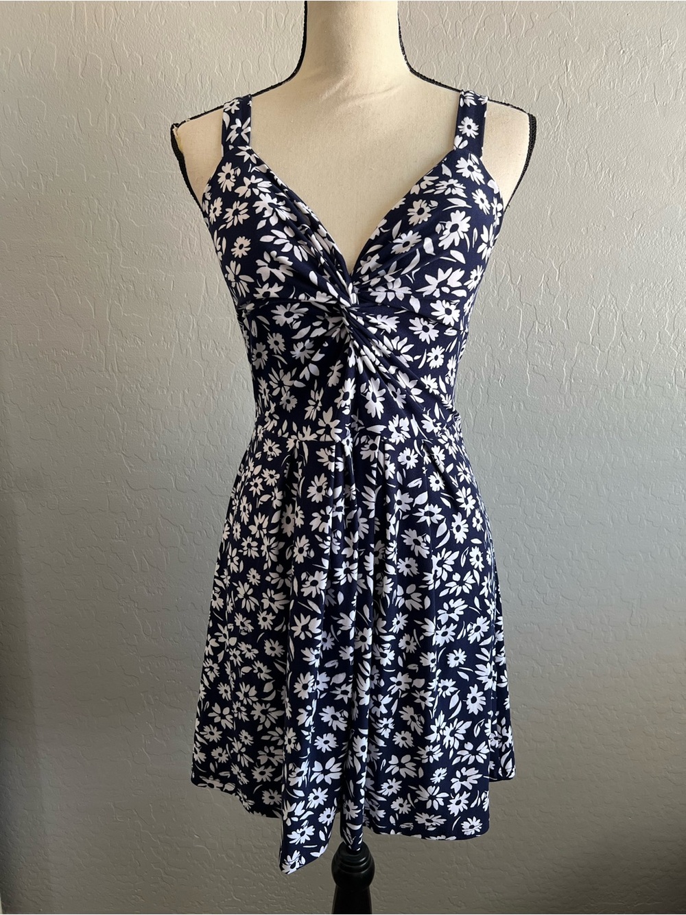 Derek Heart Navy & White Floral Twist-Front Sundress
